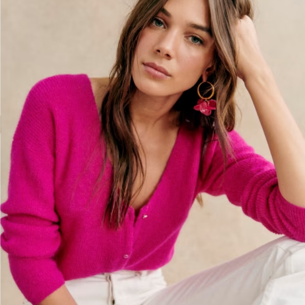 Sezane Barry Cardigan Fuchsia Pink Women's Sweater S